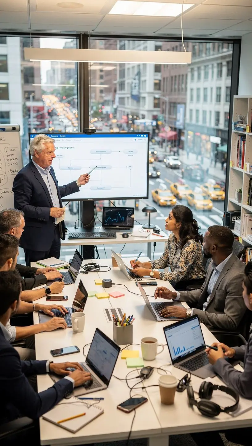 Team members collaborating with automated tools for efficiency.